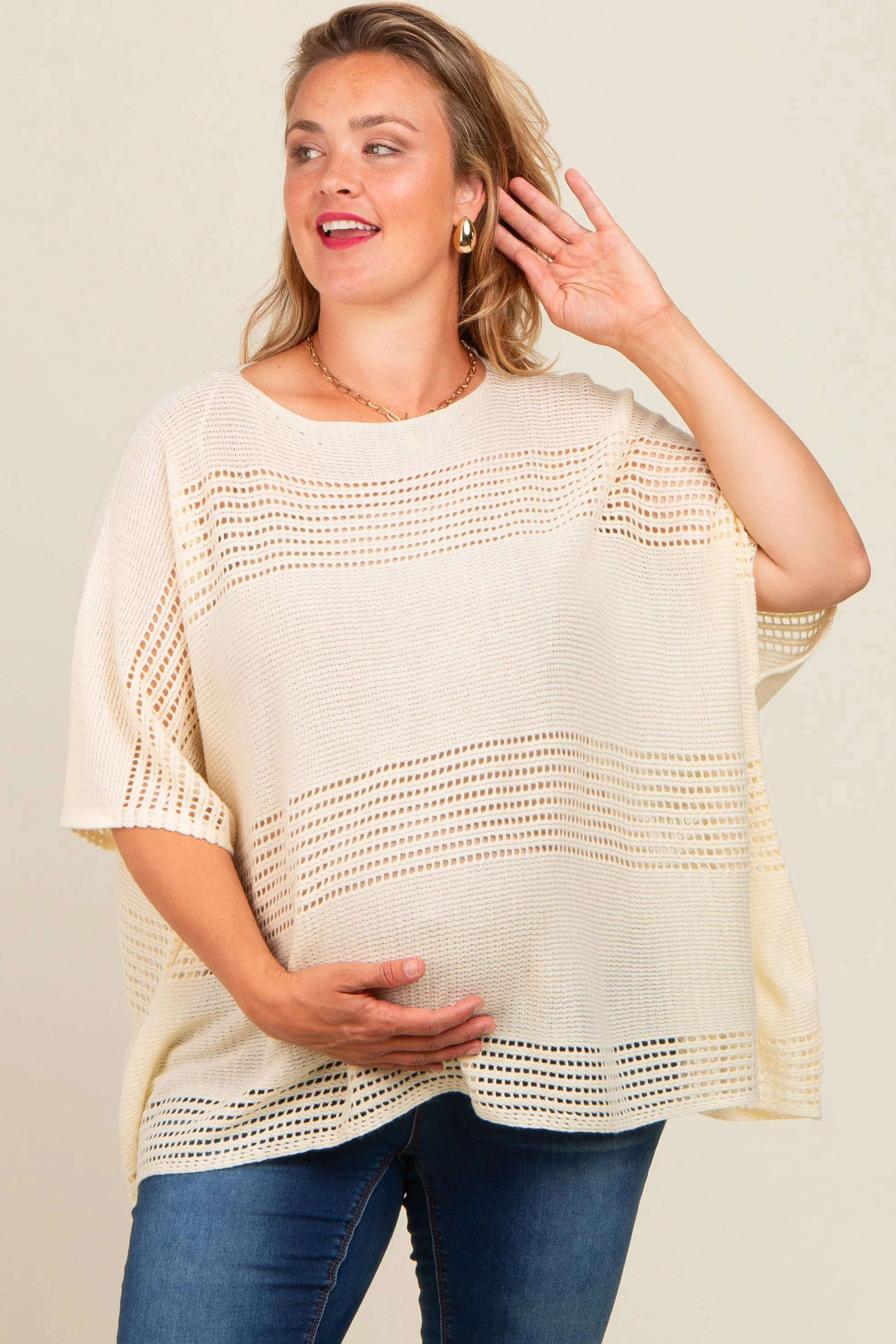 Cream Knit Maternity Plus Top sold by Pinkblush