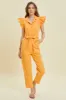 Orange Washed Linen Button-Down Utility Jumpsuit sold by Pinkblush