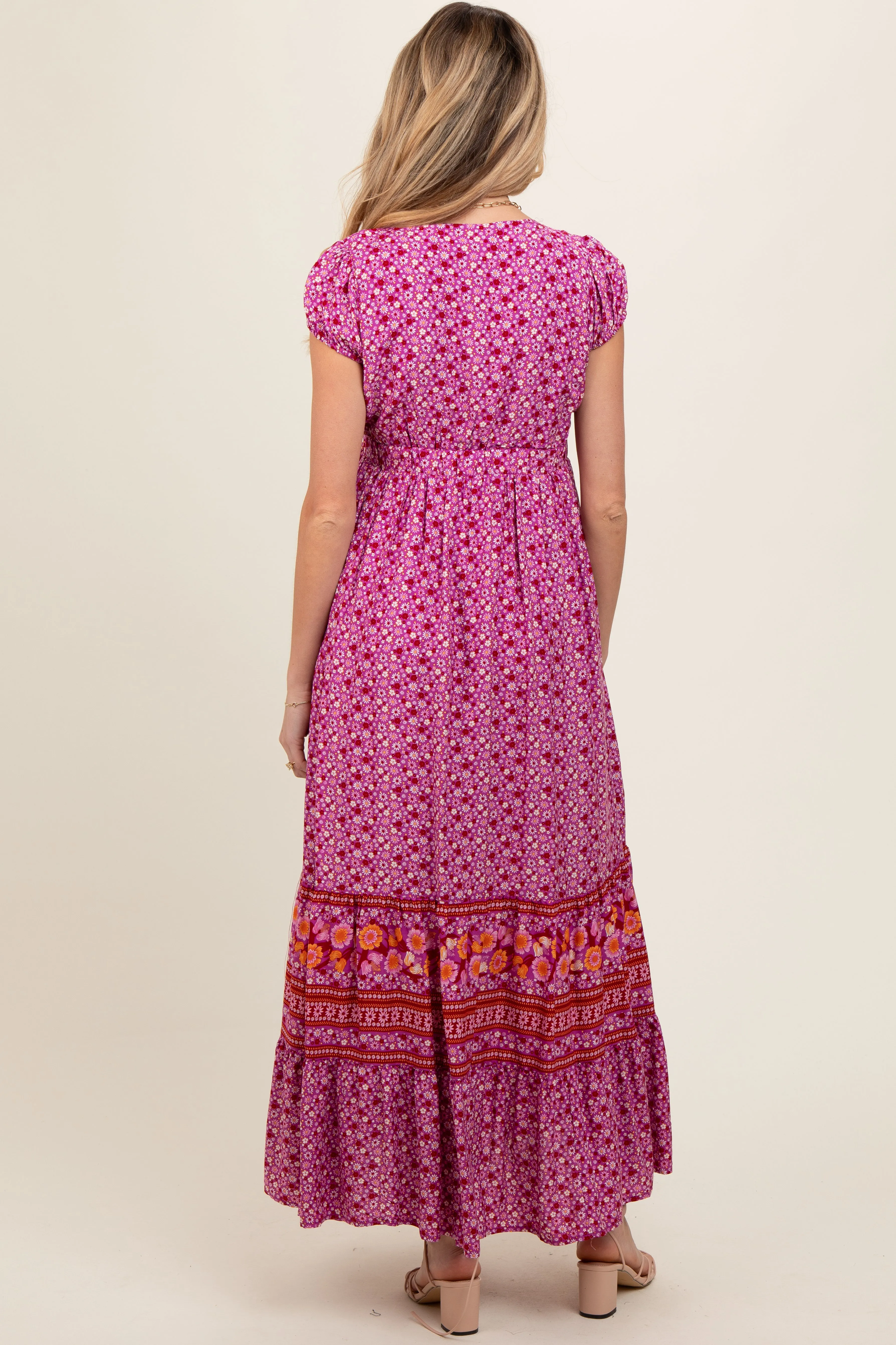 Magenta Floral Border Print Ruffle Maternity Maxi Dress sold by Pinkblush product image thumbnail 4