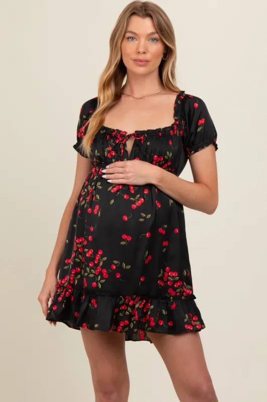 Black Cherry Puff Sleeve Maternity Mini Dress sold by Pinkblush