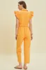 Orange Washed Linen Button-Down Utility Jumpsuit sold by Pinkblush