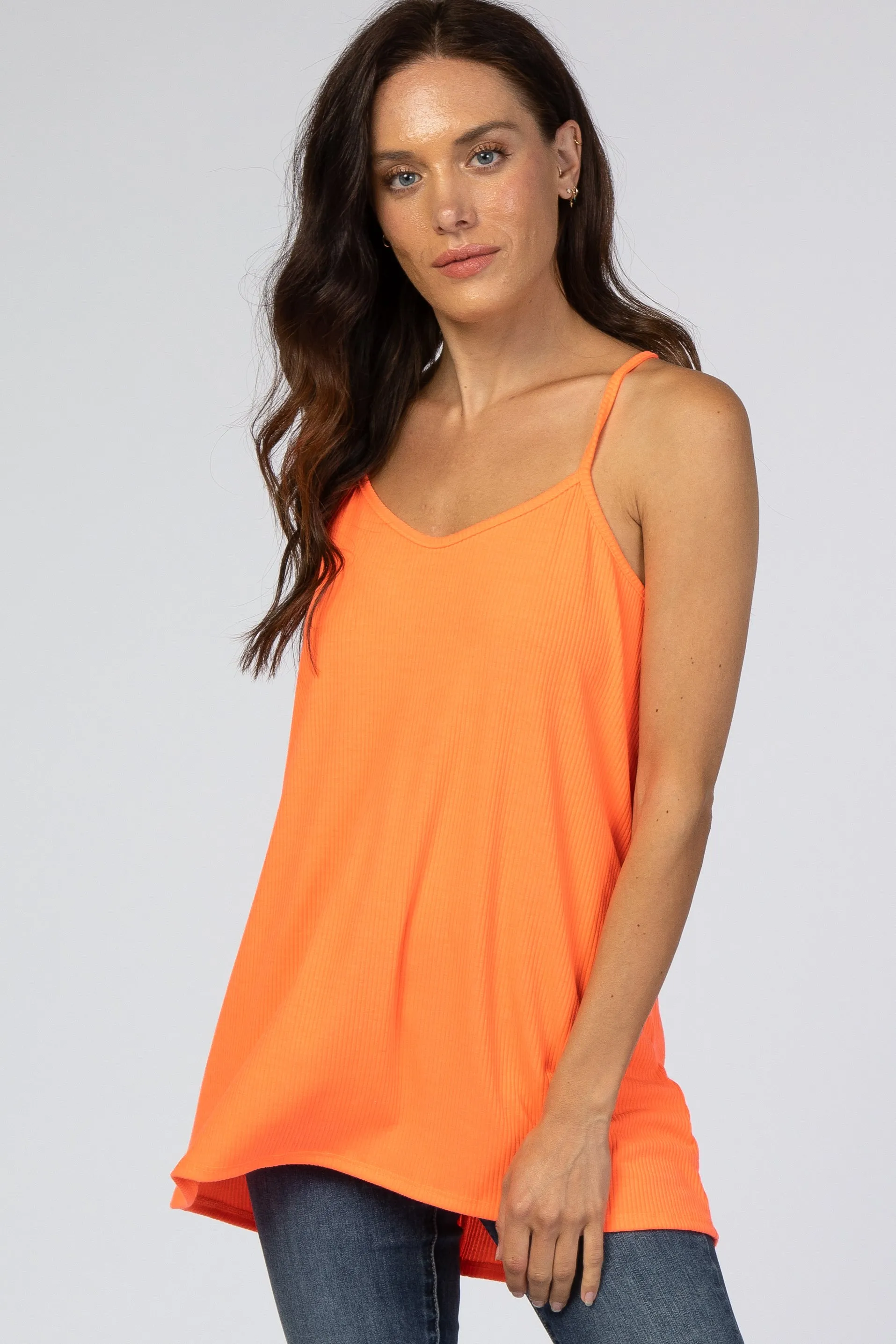 Orange Ribbed Racerback Tank Top sold by Pinkblush