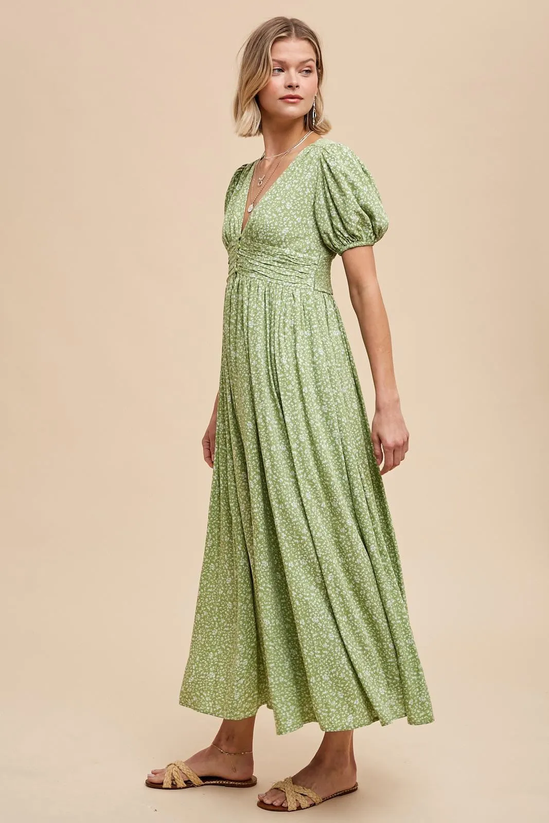 Sage Floral Button Down Front Slit Maxi Dress sold by Pinkblush product image thumbnail 3