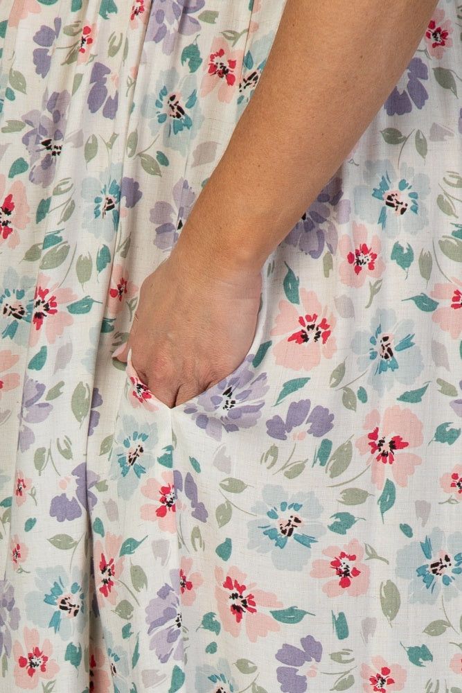 Ivory Floral Smocked Off Shoulder Maternity Maxi Dress sold by Pinkblush product image thumbnail 4