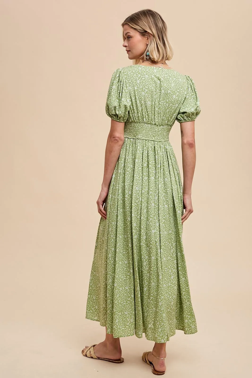 Sage Floral Button Down Front Slit Maxi Dress sold by Pinkblush product image thumbnail 4