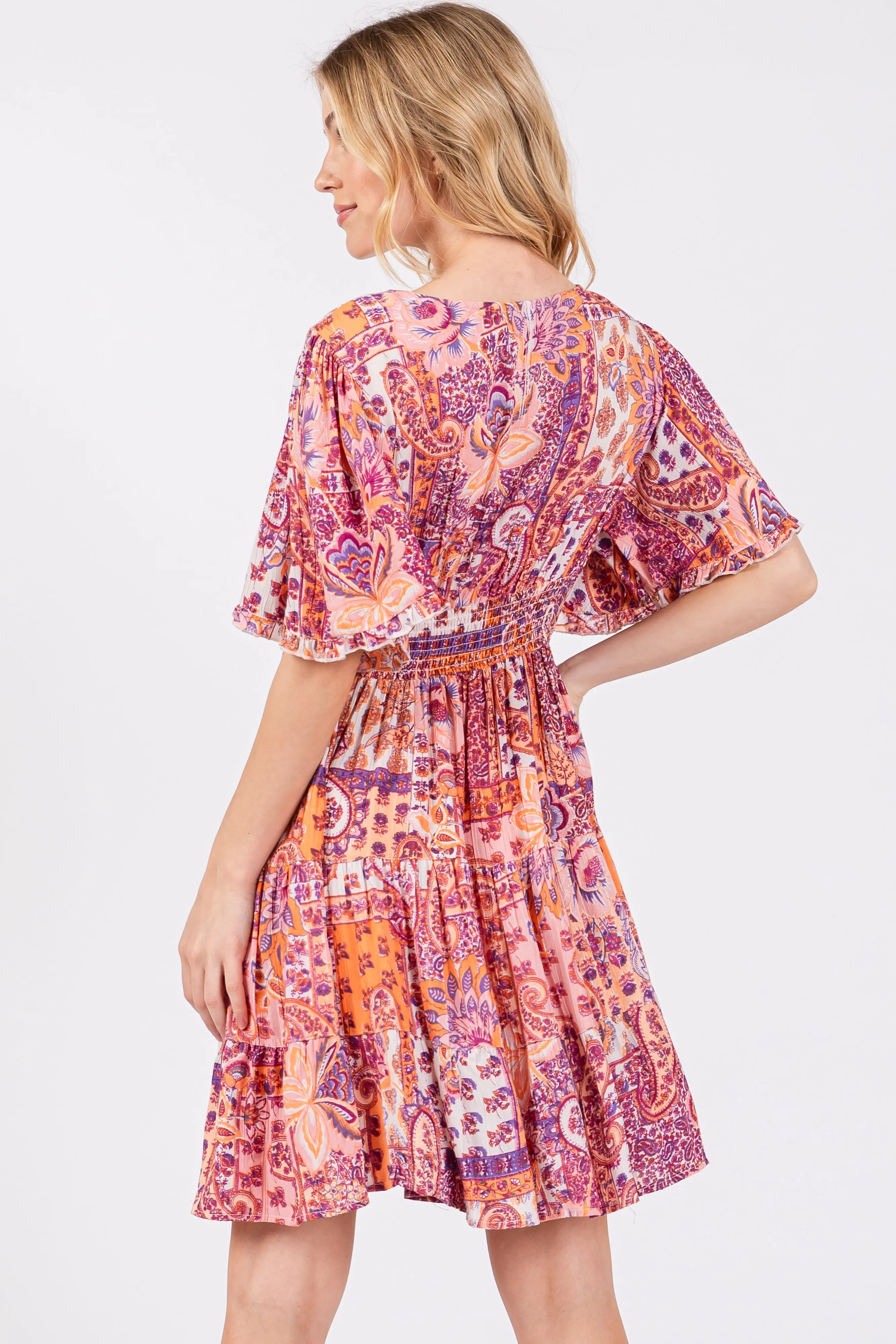 Peach Paisley Twist Front Short Sleeve Dress sold by Pinkblush product image thumbnail 4