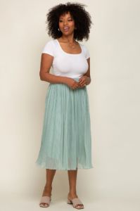 Mint Green Pleated Midi Skirt sold by Pinkblush