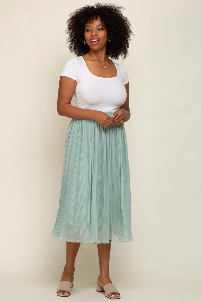 Mint Green Pleated Midi Skirt sold by Pinkblush product image thumbnail 5