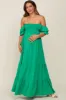 Green Smocked Ruffle Off Shoulder Tiered Maternity Maxi Dress sold by Pinkblush