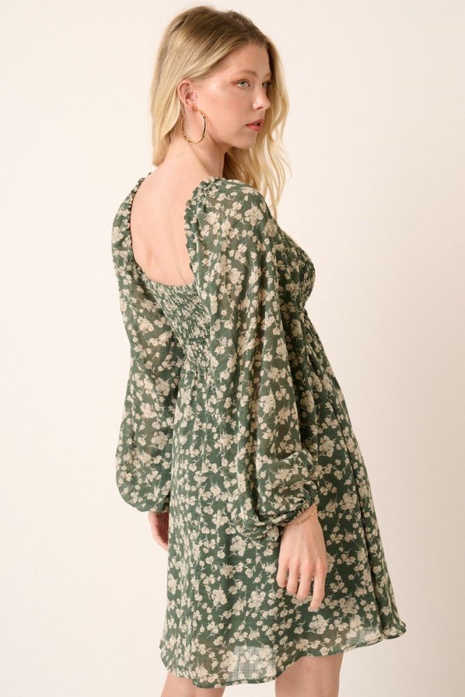 Green Floral Long Puff Sleeve Dress sold by Pinkblush product image thumbnail 3