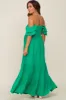 Green Smocked Ruffle Off Shoulder Tiered Maternity Maxi Dress sold by Pinkblush