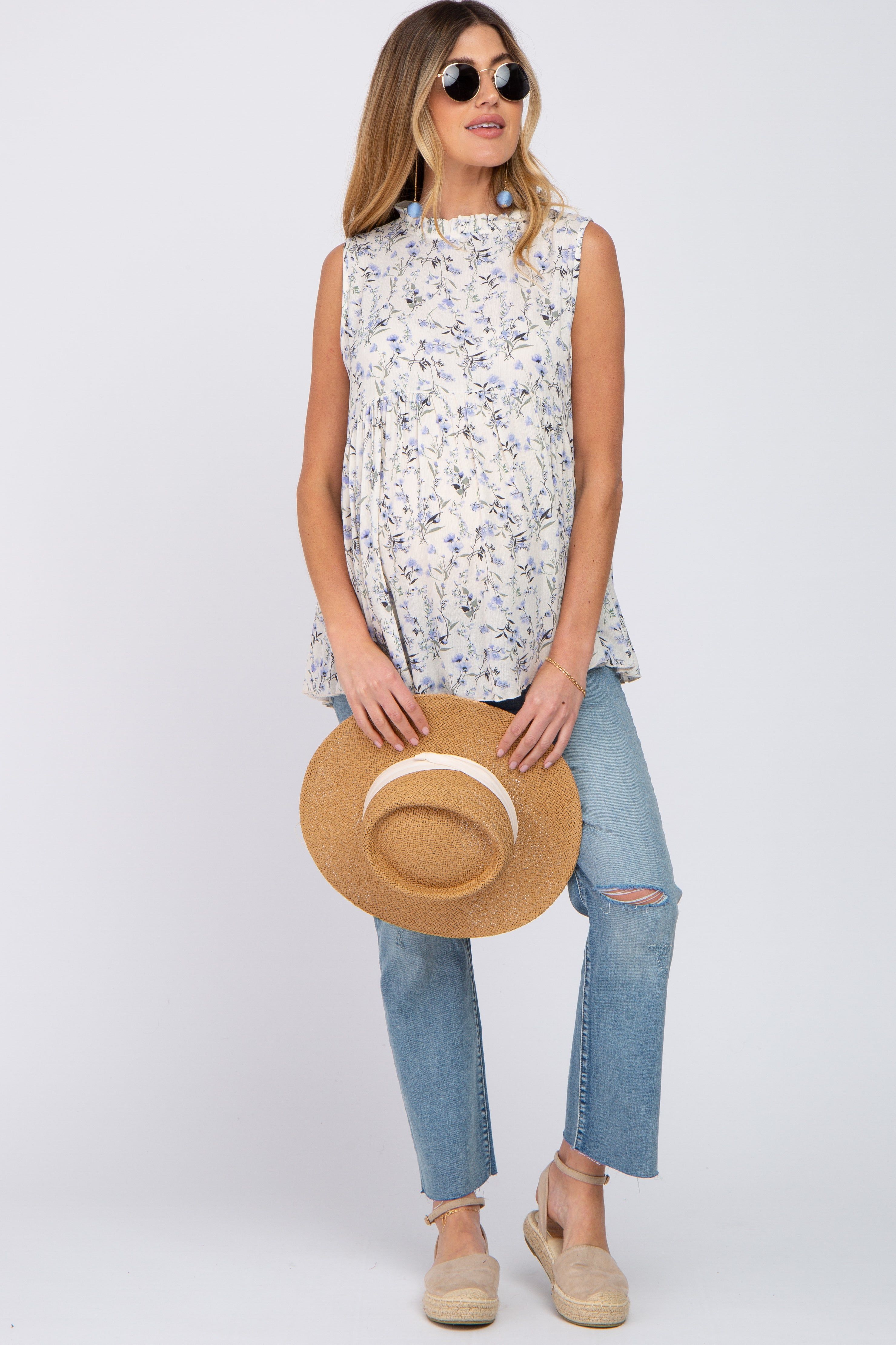 Ivory Floral Sleeveless Babydoll Maternity Top sold by Pinkblush product image thumbnail 4