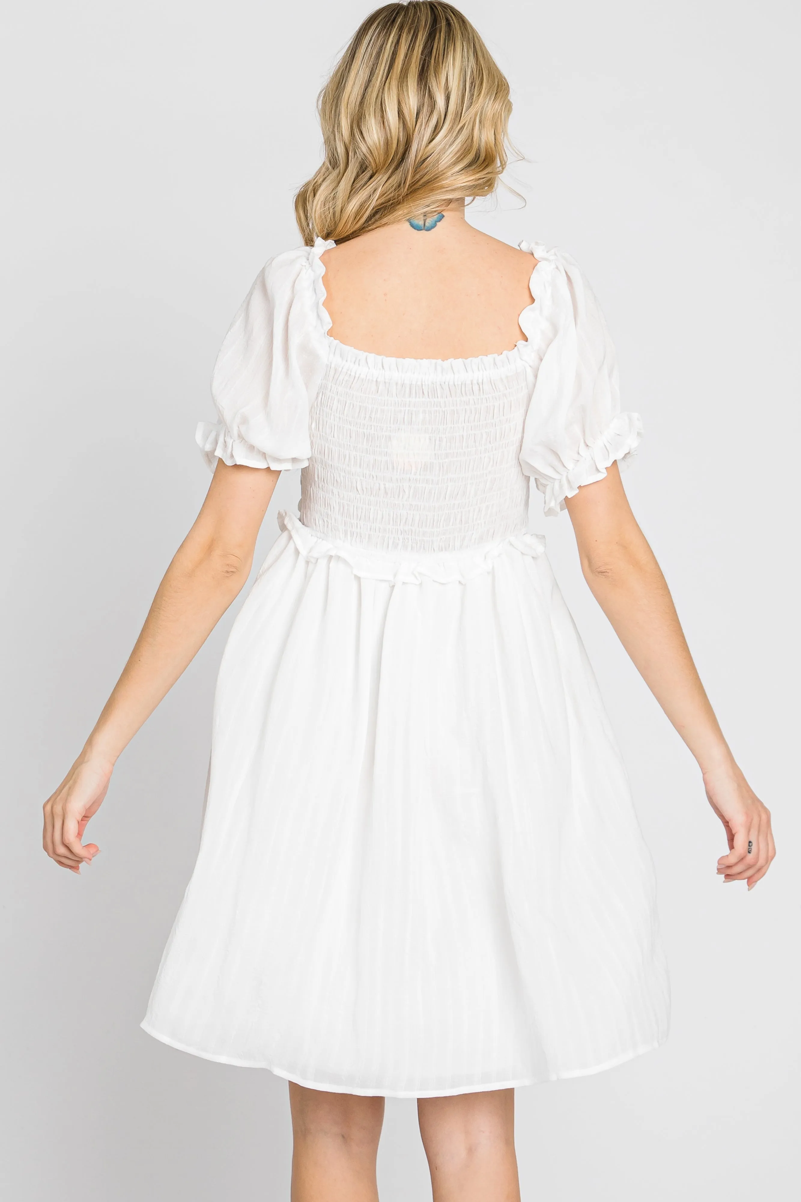 White Smocked Puff Sleeve Dress sold by Pinkblush product image thumbnail 3