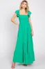 Green Smocked Ruffle Off Shoulder Tiered Maternity Maxi Dress sold by Pinkblush