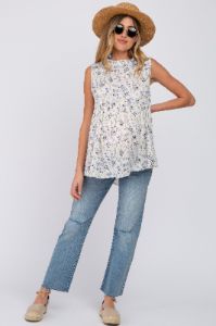Ivory Floral Sleeveless Babydoll Maternity Top sold by Pinkblush