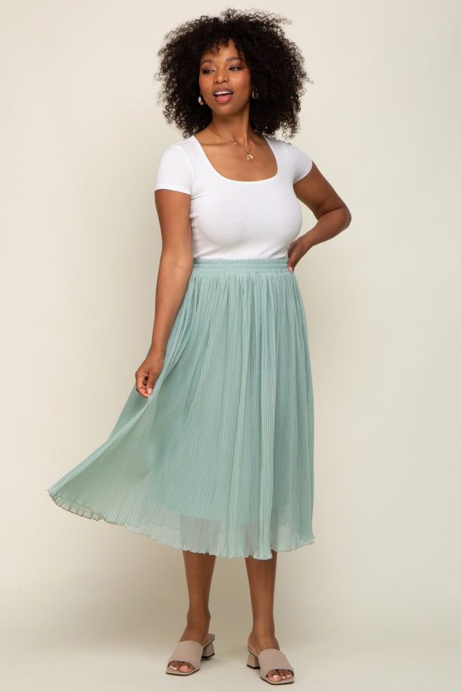 Mint Green Pleated Midi Skirt sold by Pinkblush