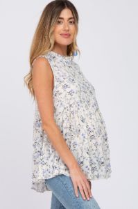 Ivory Floral Sleeveless Babydoll Maternity Top sold by Pinkblush