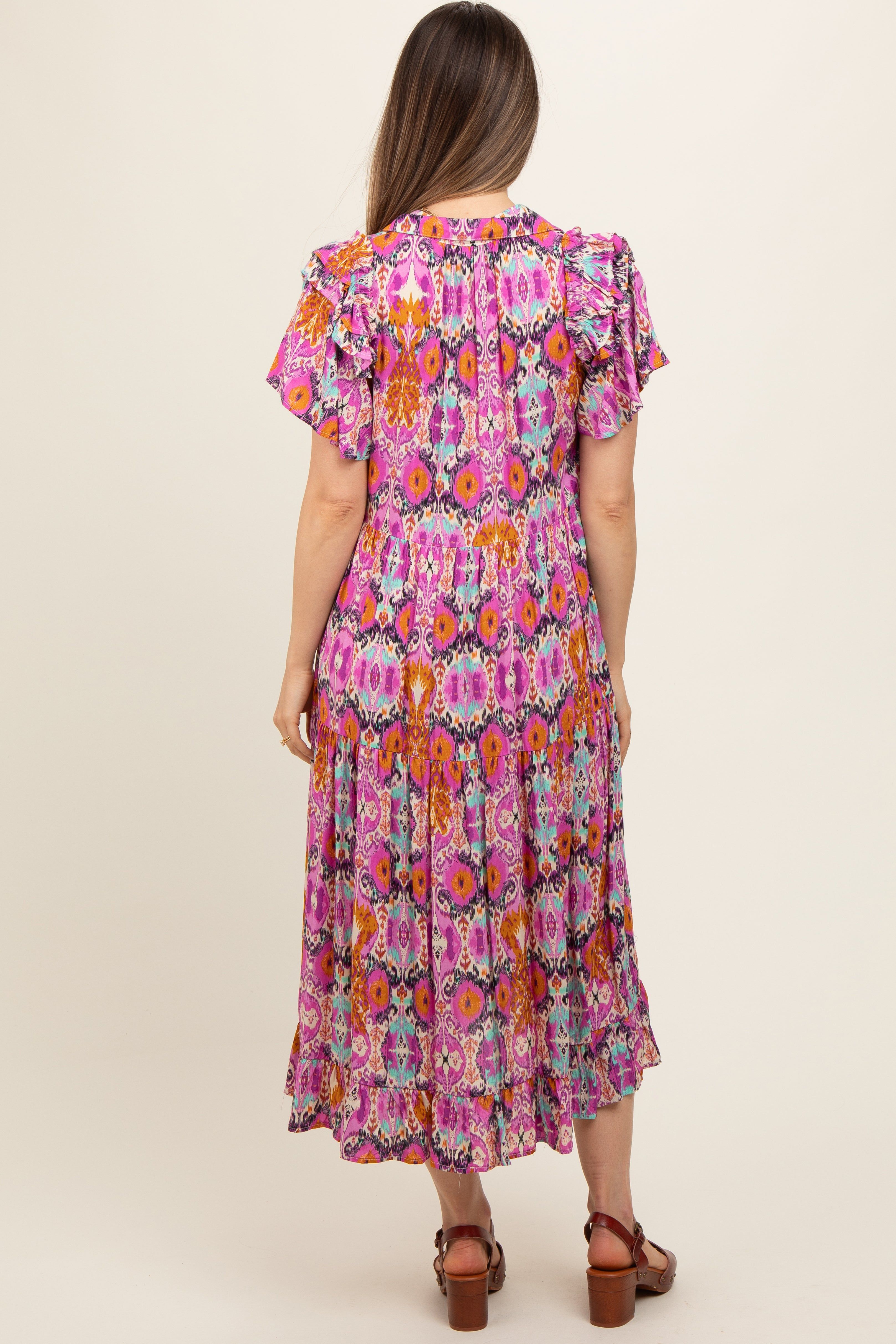 Magenta Print Ruffle Accent Maternity Midi Dress sold by Pinkblush product image thumbnail 3