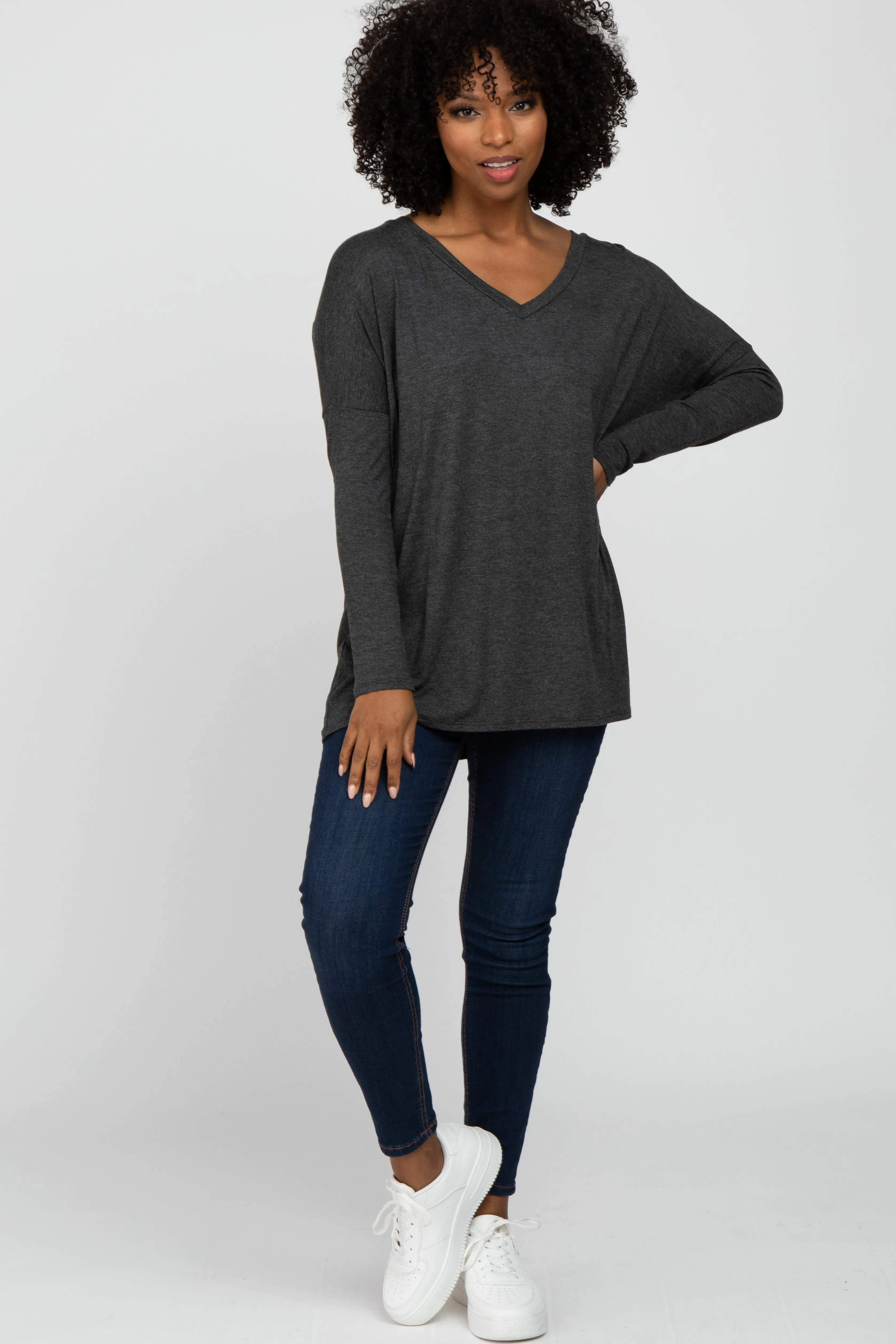 Charcoal V-Neck Top sold by Pinkblush product image thumbnail 4