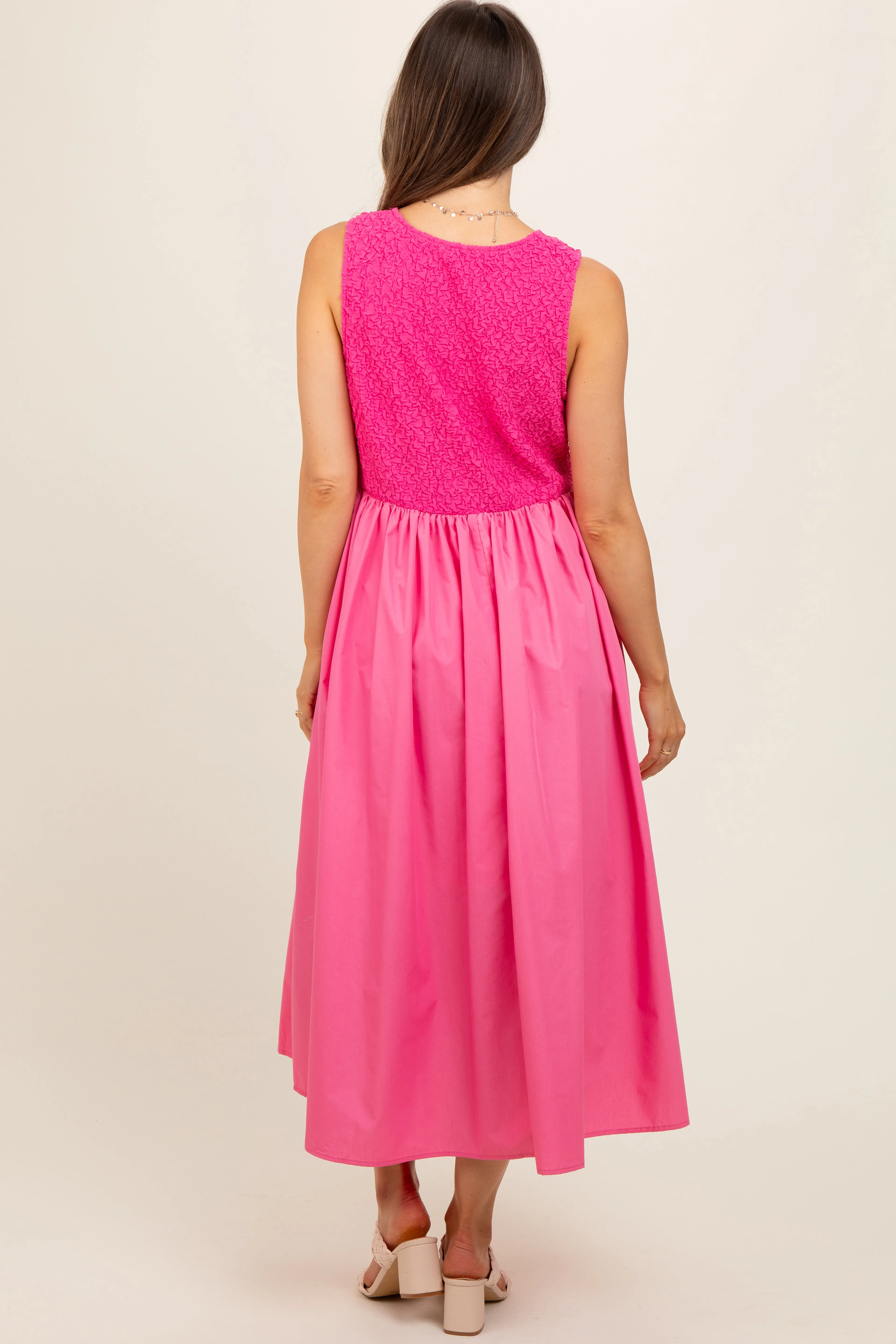 Pink Textured Scoop Neck Sleeveless Maternity Midi Dress sold by Pinkblush product image thumbnail 5