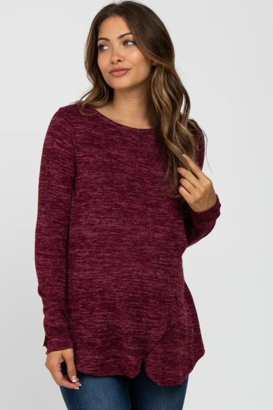 Burgundy Heather Knit Layered Front Maternity/Nursing Top sold by Pinkblush