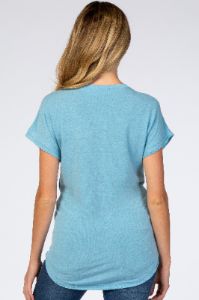 Blue V-Neck Raw Hem Maternity Short Sleeve Top sold by Pinkblush