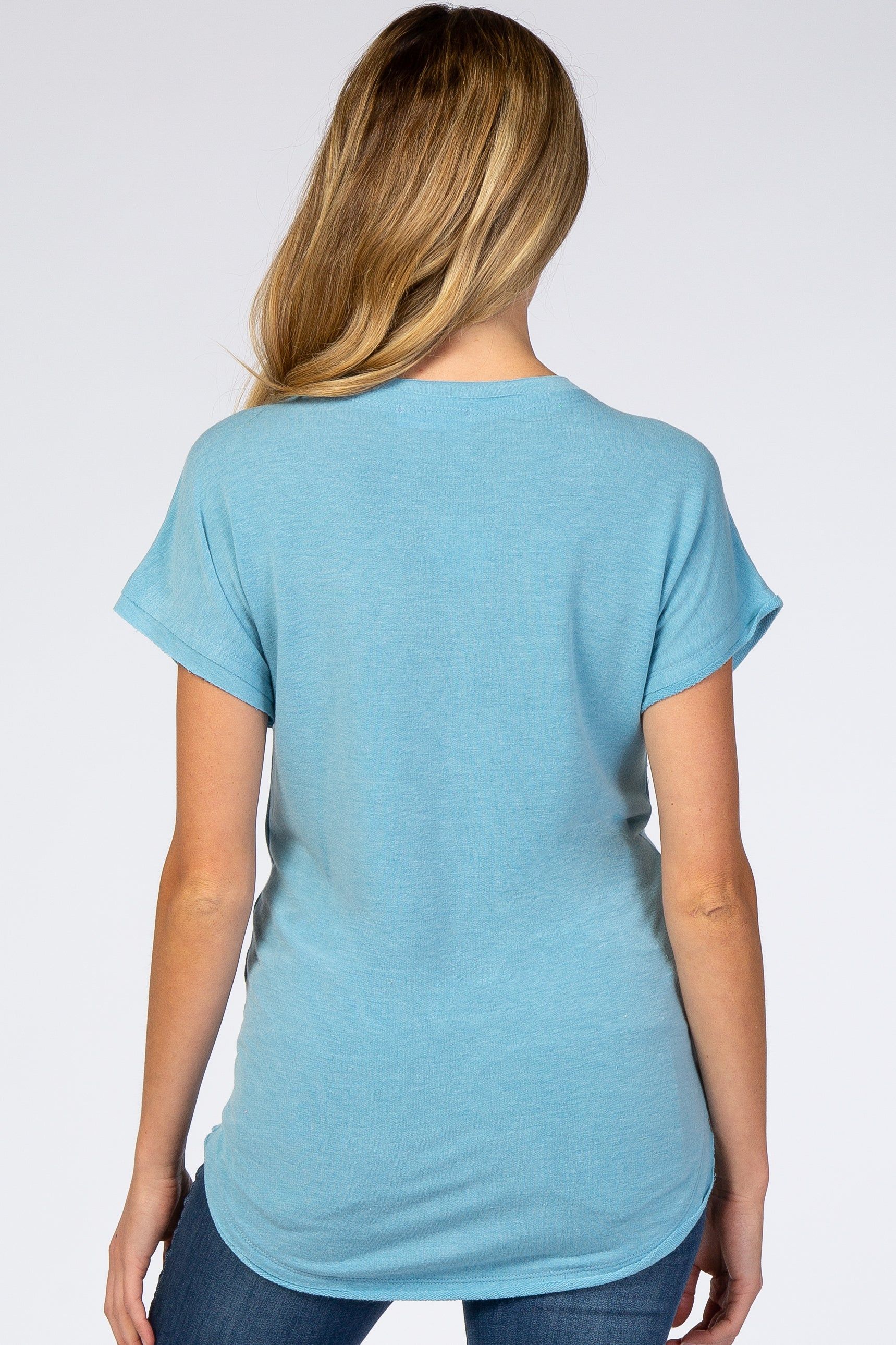Blue V-Neck Raw Hem Maternity Short Sleeve Top sold by Pinkblush product image thumbnail 3