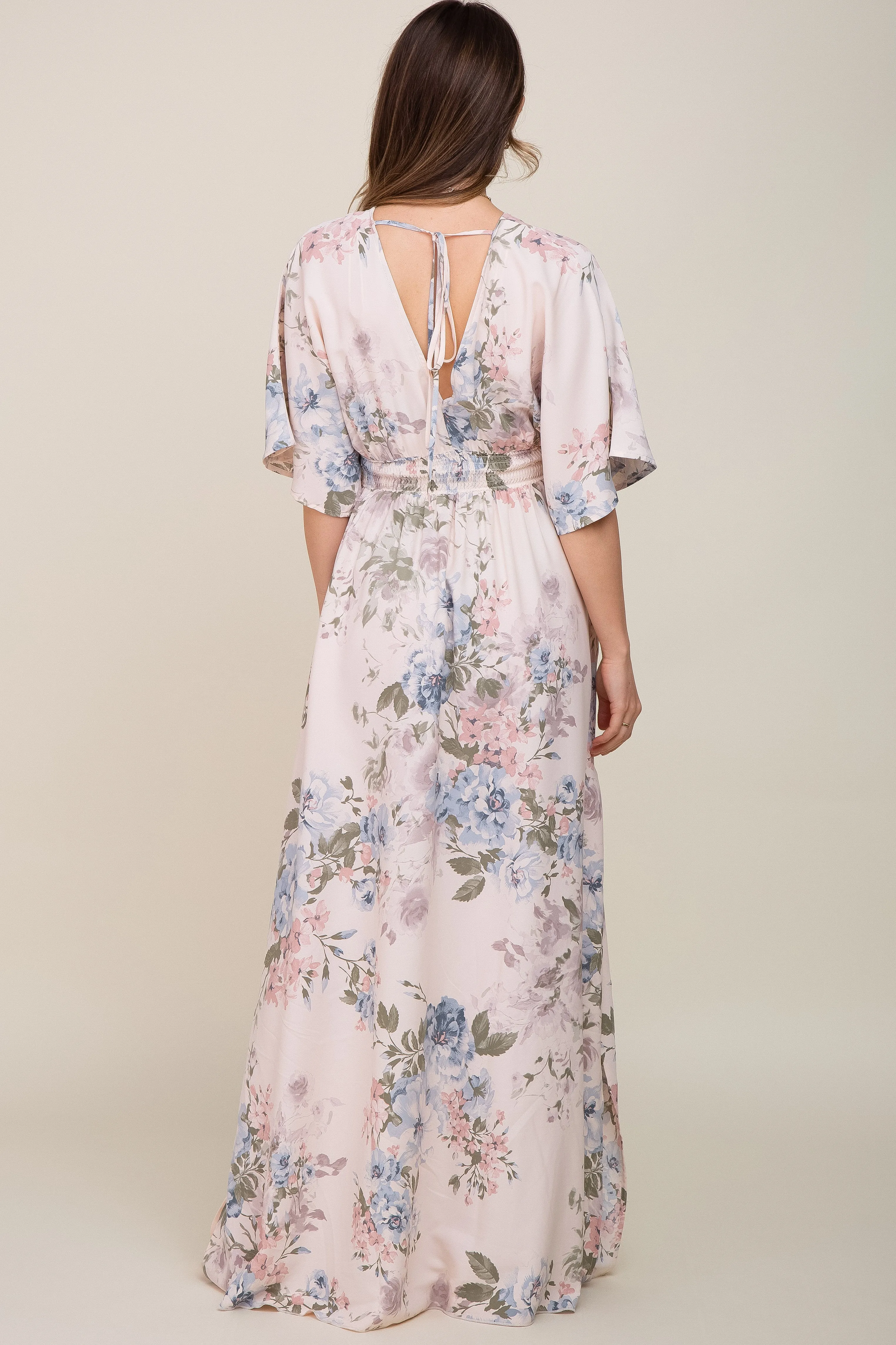 Pink Double V-Neck Dolman Short Sleeve Side Slit Maternity Maxi Dress sold by Pinkblush product image thumbnail 3