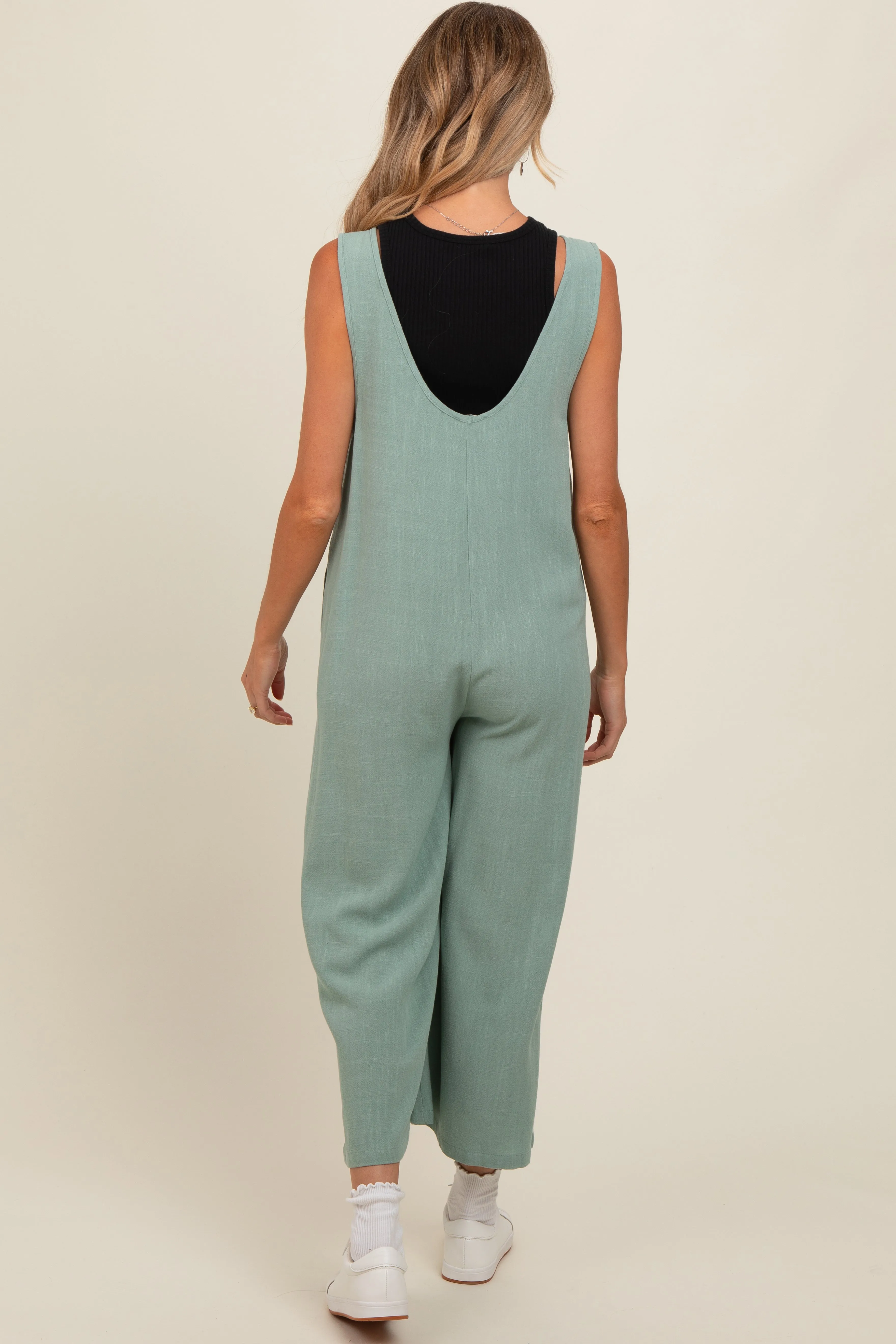 Light Olive V-Neck Wide Leg Maternity Jumpsuit sold by Pinkblush product image thumbnail 4