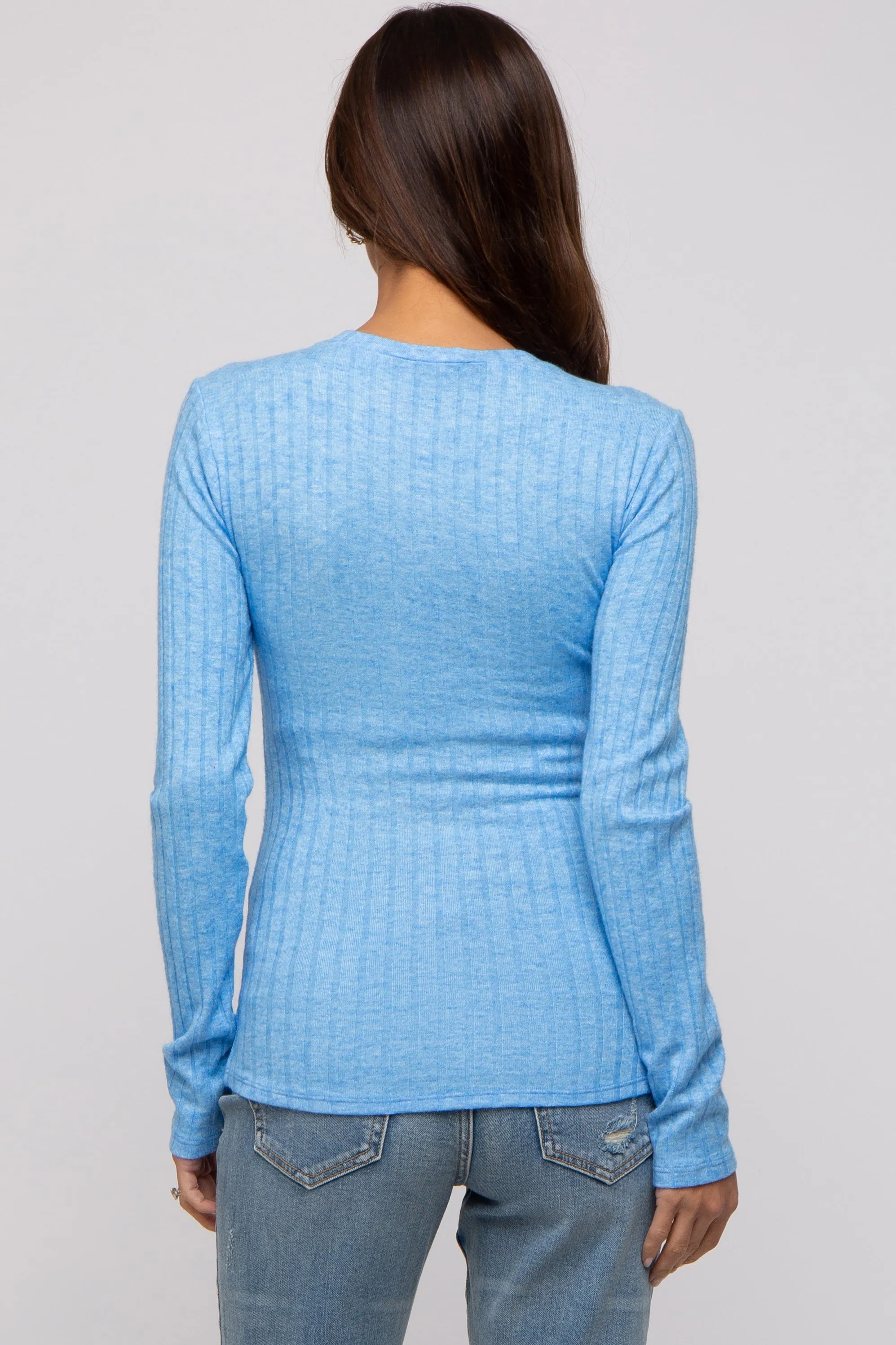 Blue Ribbed Long Sleeve Maternity Top sold by Pinkblush product image thumbnail 3