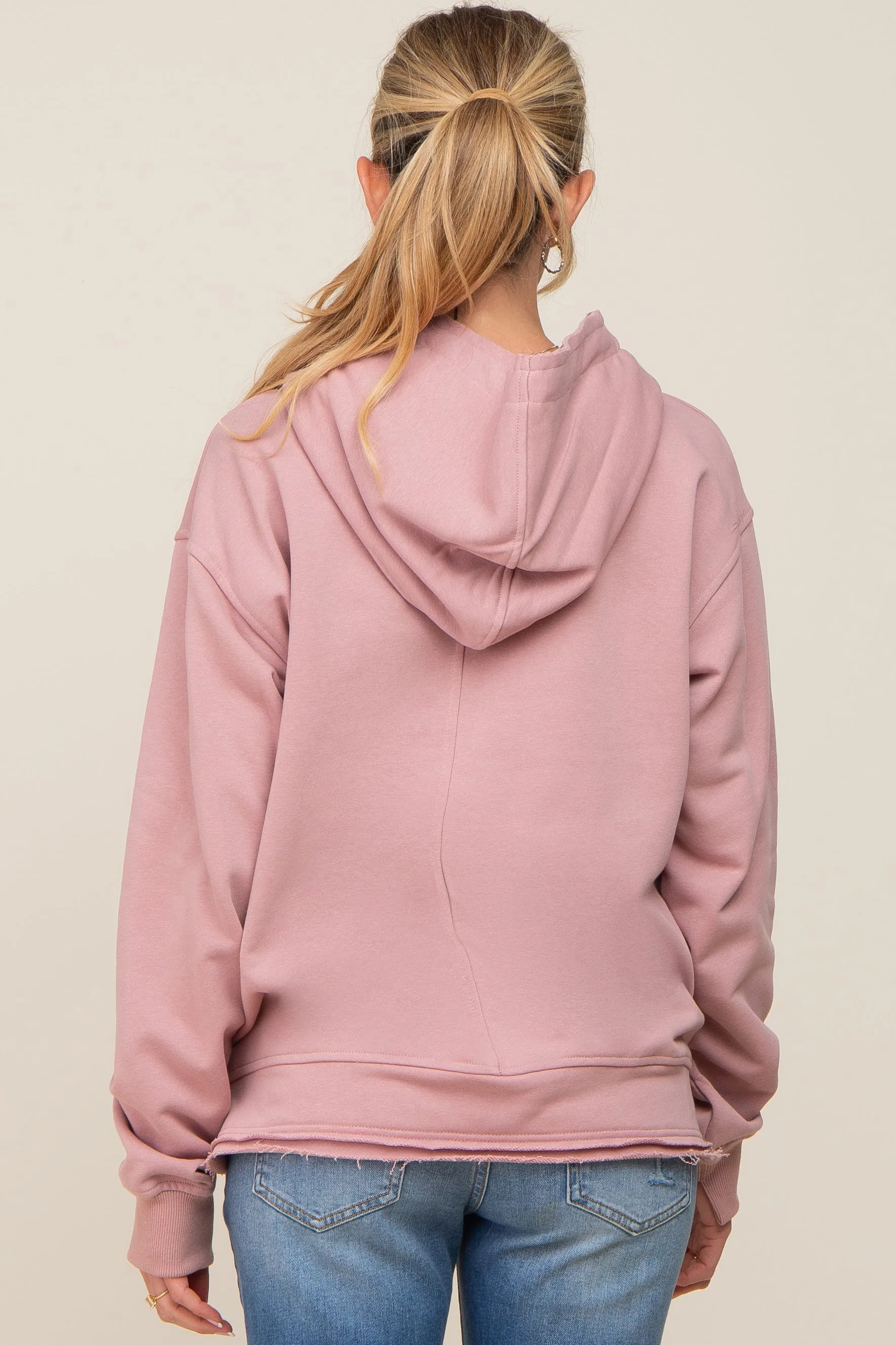 Mauve Raw Edge Trim Maternity Drawstring Hoodie sold by Pinkblush product image thumbnail 3