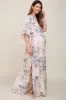 Pink Double V-Neck Dolman Short Sleeve Side Slit Maternity Maxi Dress sold by Pinkblush