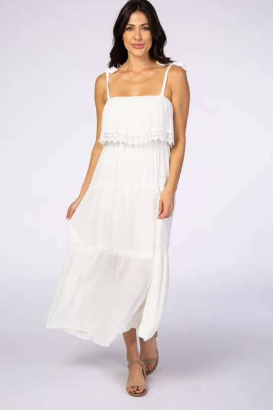 White Swiss Dot Tiered Maxi Dress sold by Pinkblush