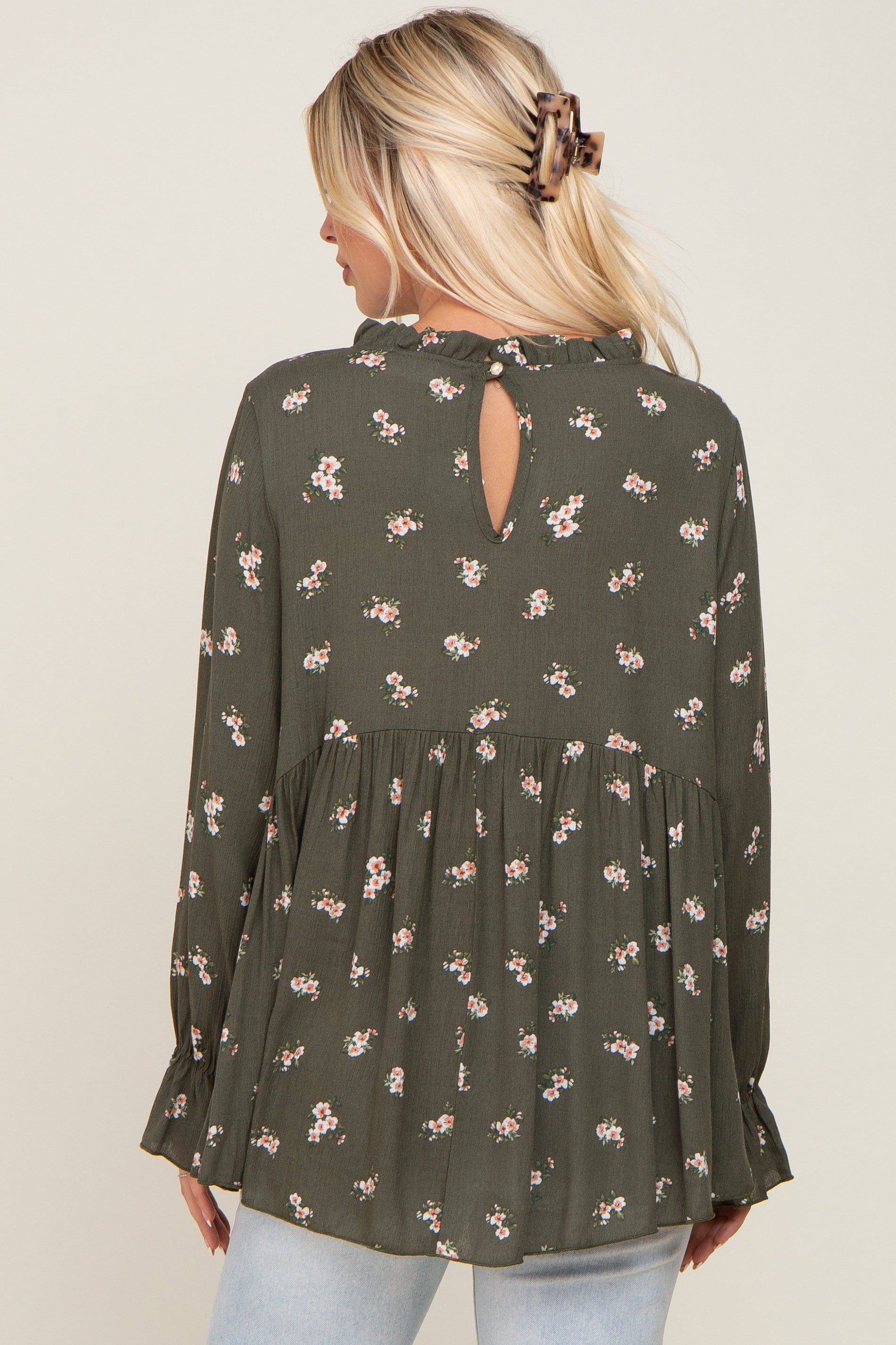 Olive Rust Floral Ruffle Accent Babydoll Top sold by Pinkblush product image thumbnail 3