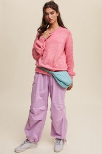 Pink Soft Knit Rolled Hem Sweater sold by Pinkblush