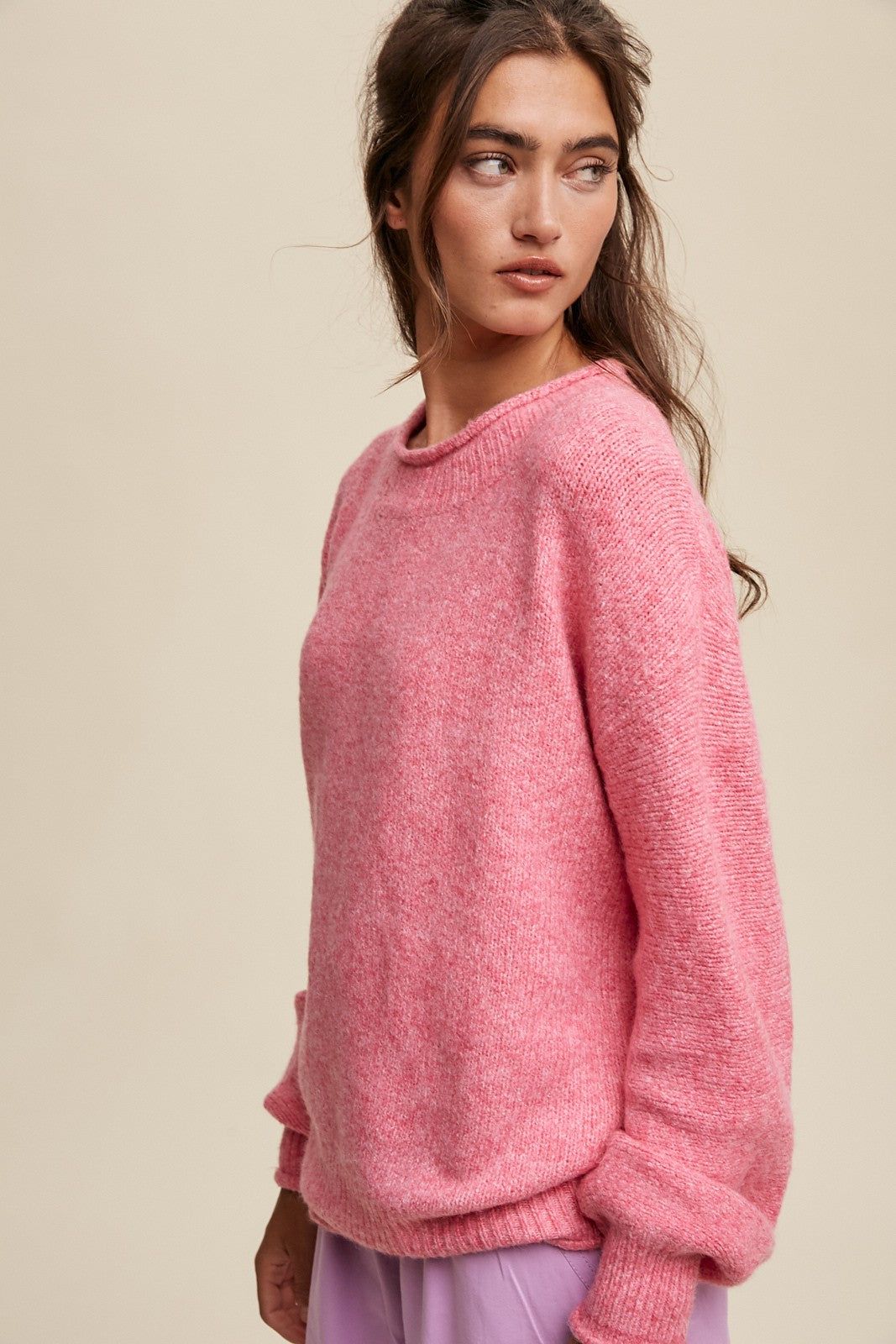 Pink Soft Knit Rolled Hem Sweater sold by Pinkblush product image thumbnail 2