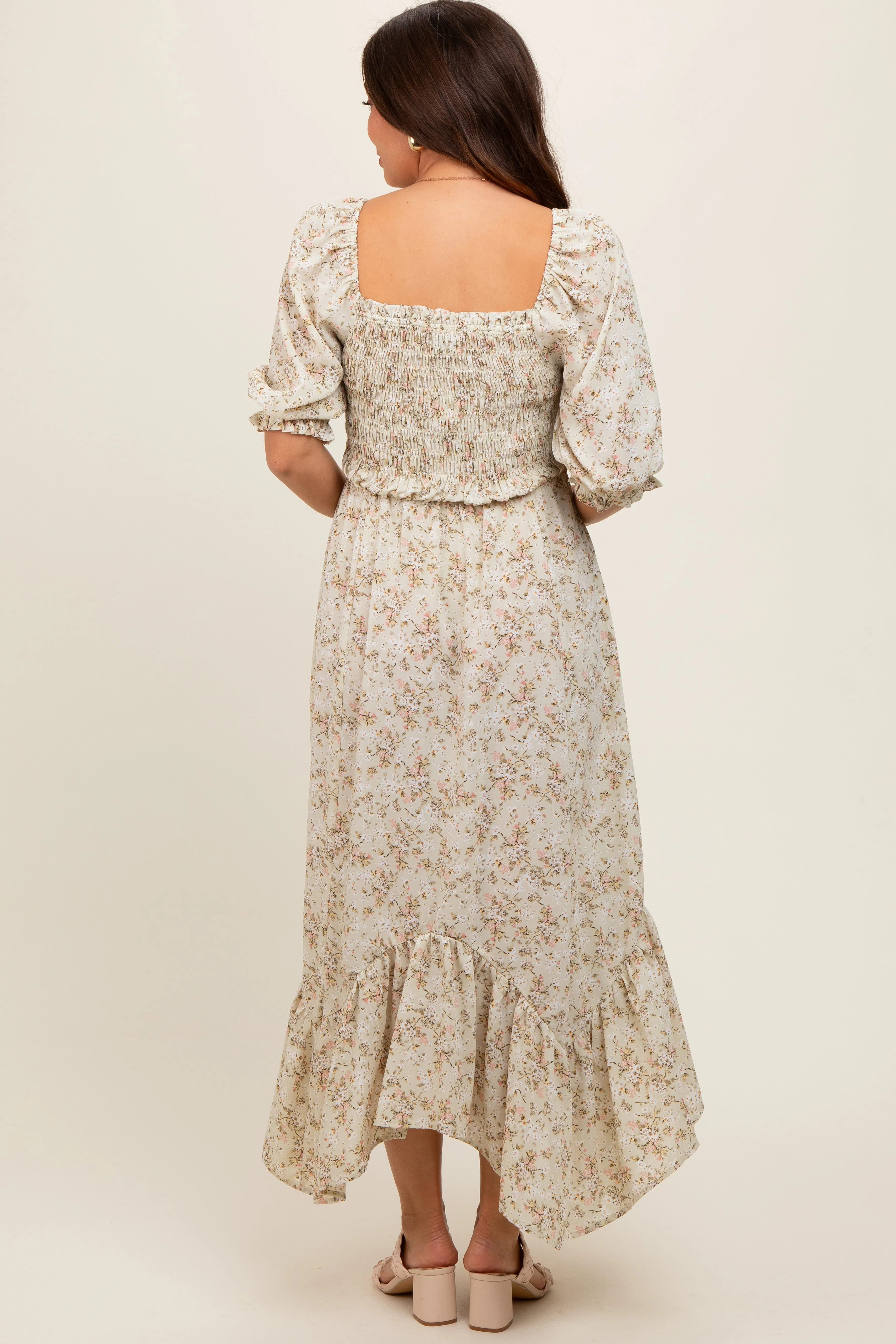 Light Olive Smocked Handkerchief Hem Maternity Dress sold by Pinkblush product image thumbnail 4