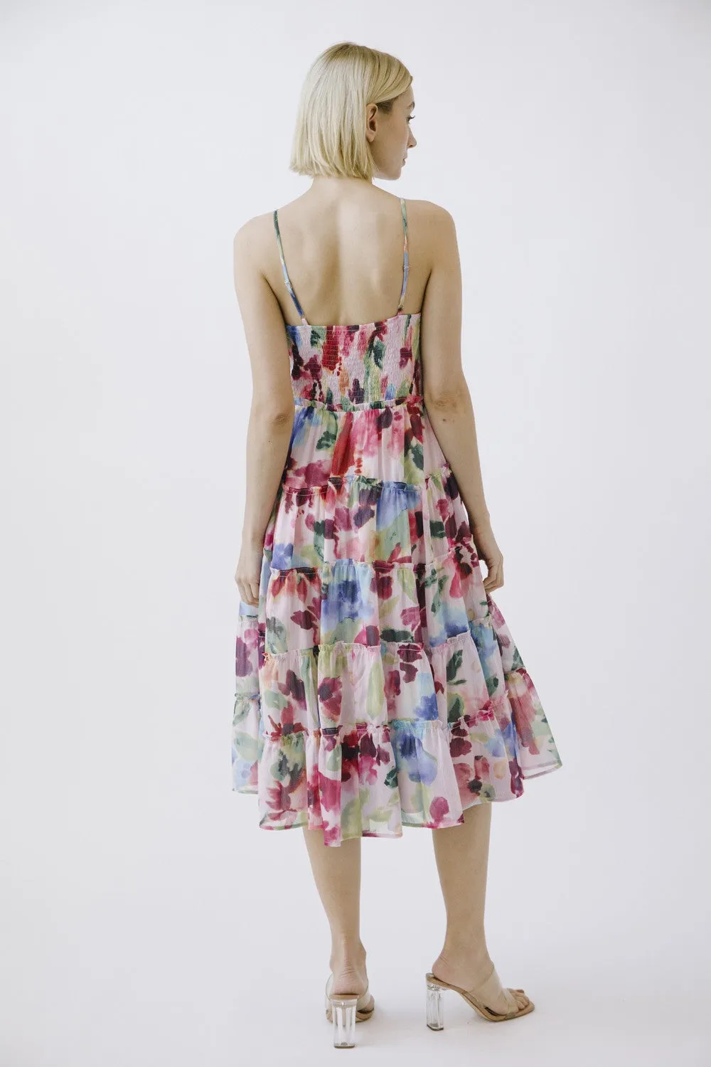 Pink Watercolor Deep V-Neck Tiered Midi Dress sold by Pinkblush product image thumbnail 3