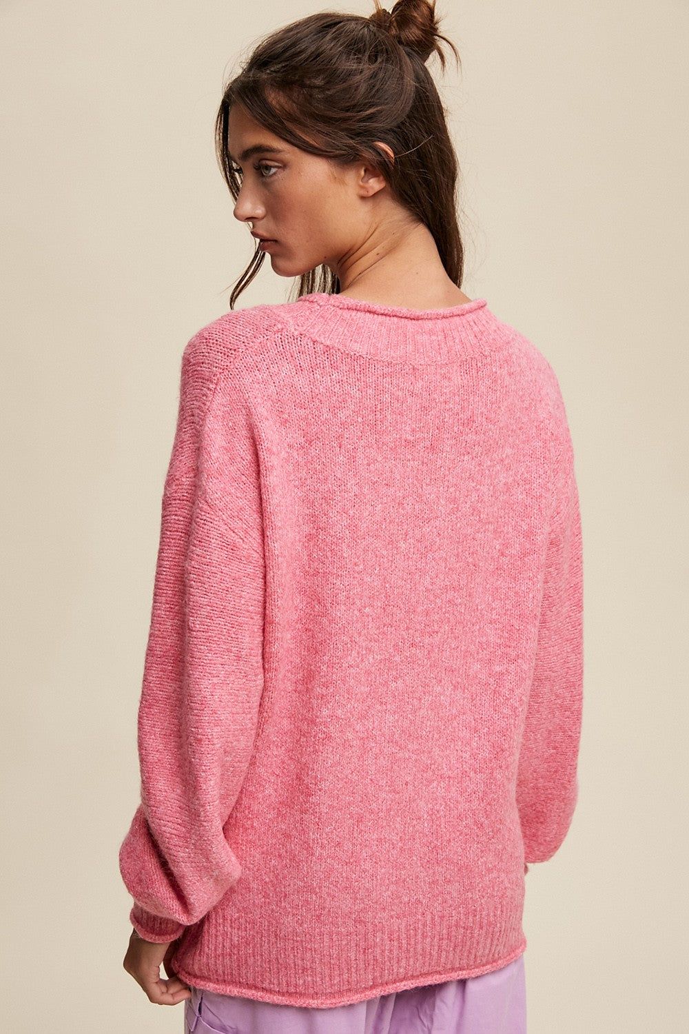 Pink Soft Knit Rolled Hem Sweater sold by Pinkblush product image thumbnail 3