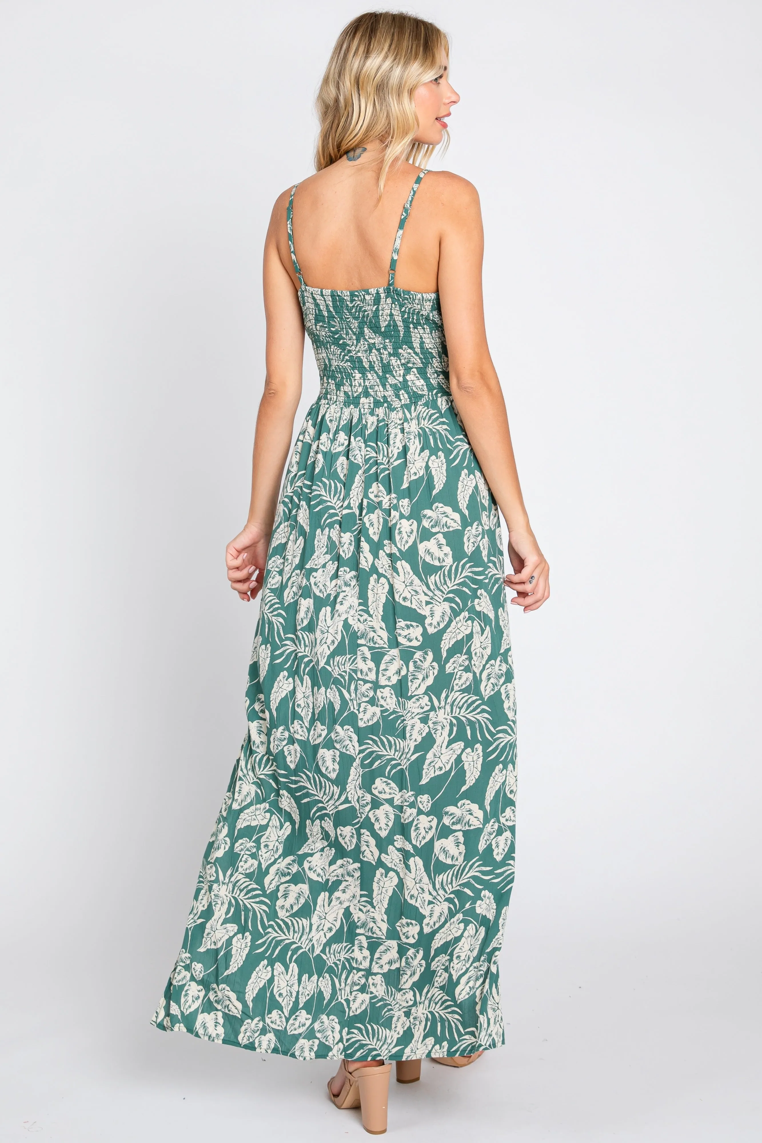 Green Palm Print Front Twist Maxi Dress sold by Pinkblush product image thumbnail 4