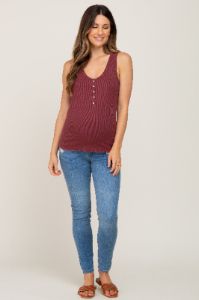 Burgundy Ribbed Button Front Maternity Tank Top sold by Pinkblush
