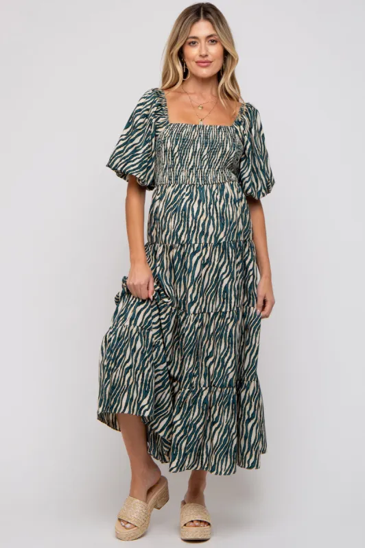 Teal Printed Smocked Maternity Maxi Dress sold by Pinkblush