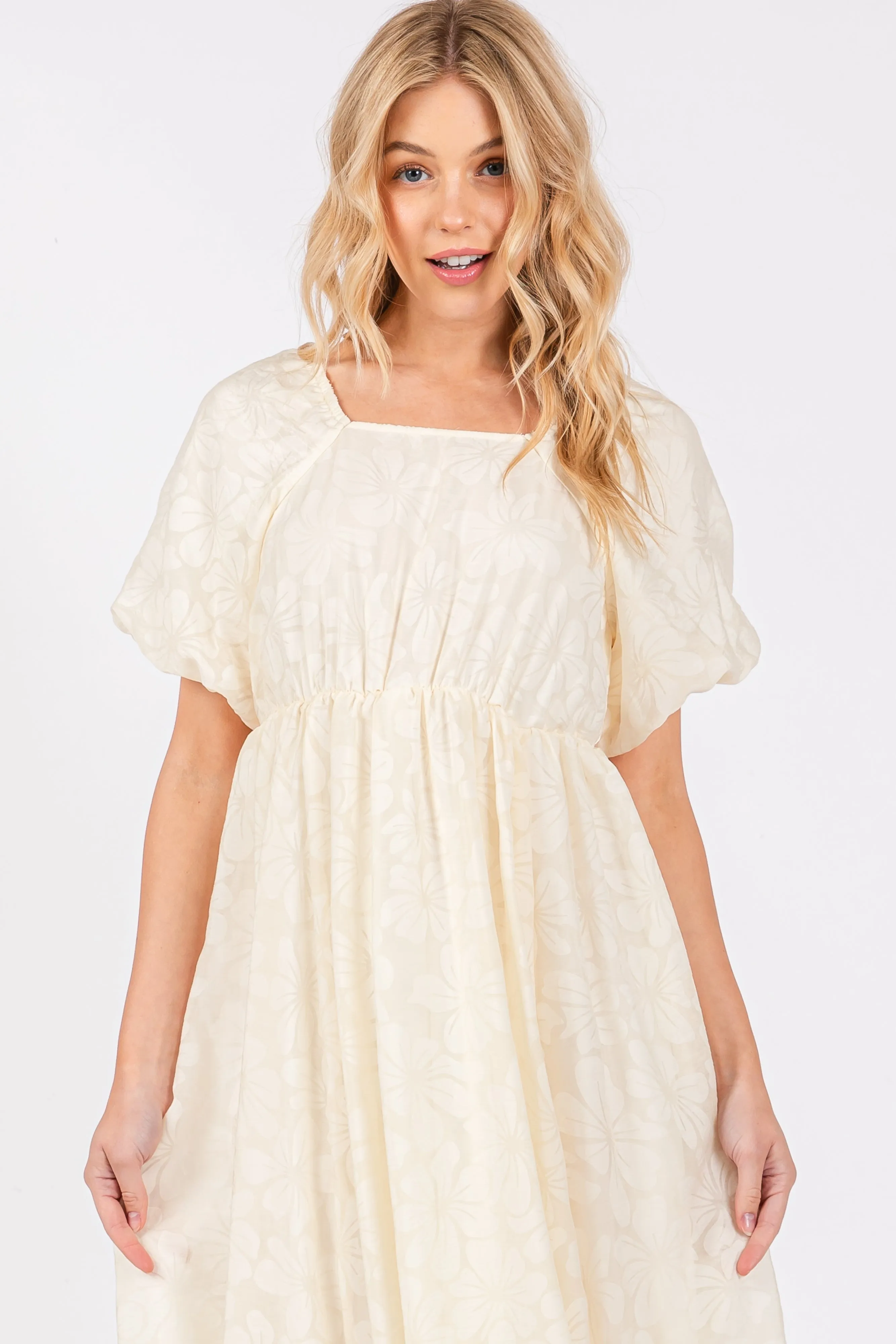 Cream Floral Square Neck Bubble Sleeve Maxi Dress sold by Pinkblush product image thumbnail 4