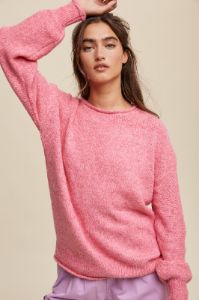 Pink Soft Knit Rolled Hem Sweater sold by Pinkblush