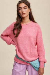 Pink Soft Knit Rolled Hem Sweater sold by Pinkblush