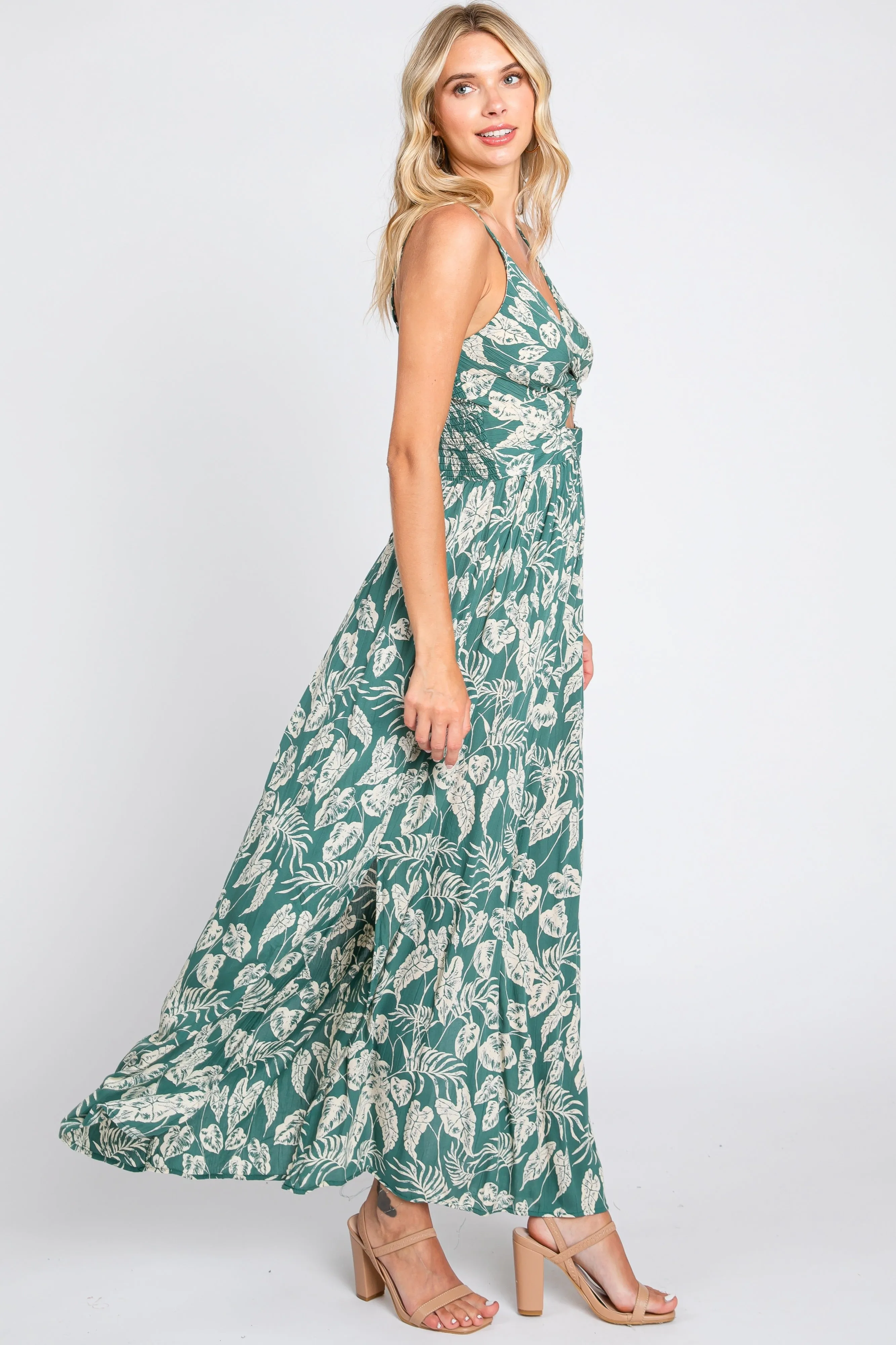 Green Palm Print Front Twist Maxi Dress sold by Pinkblush product image thumbnail 2