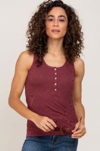 Burgundy Ribbed Button Front Maternity Tank Top sold by Pinkblush