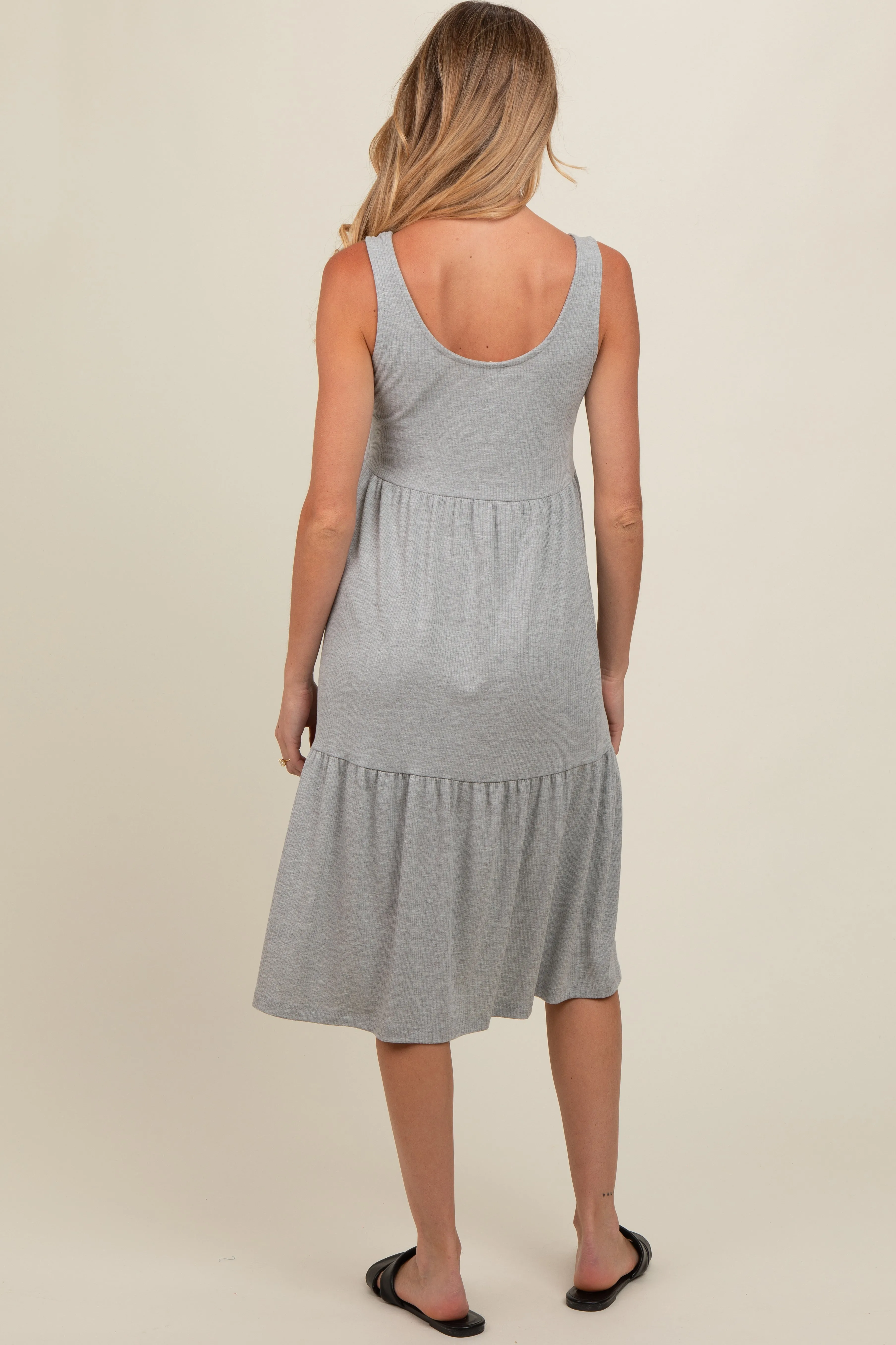 Heather Grey Tiered Sleeveless Maternity Midi Dress sold by Pinkblush product image thumbnail 4