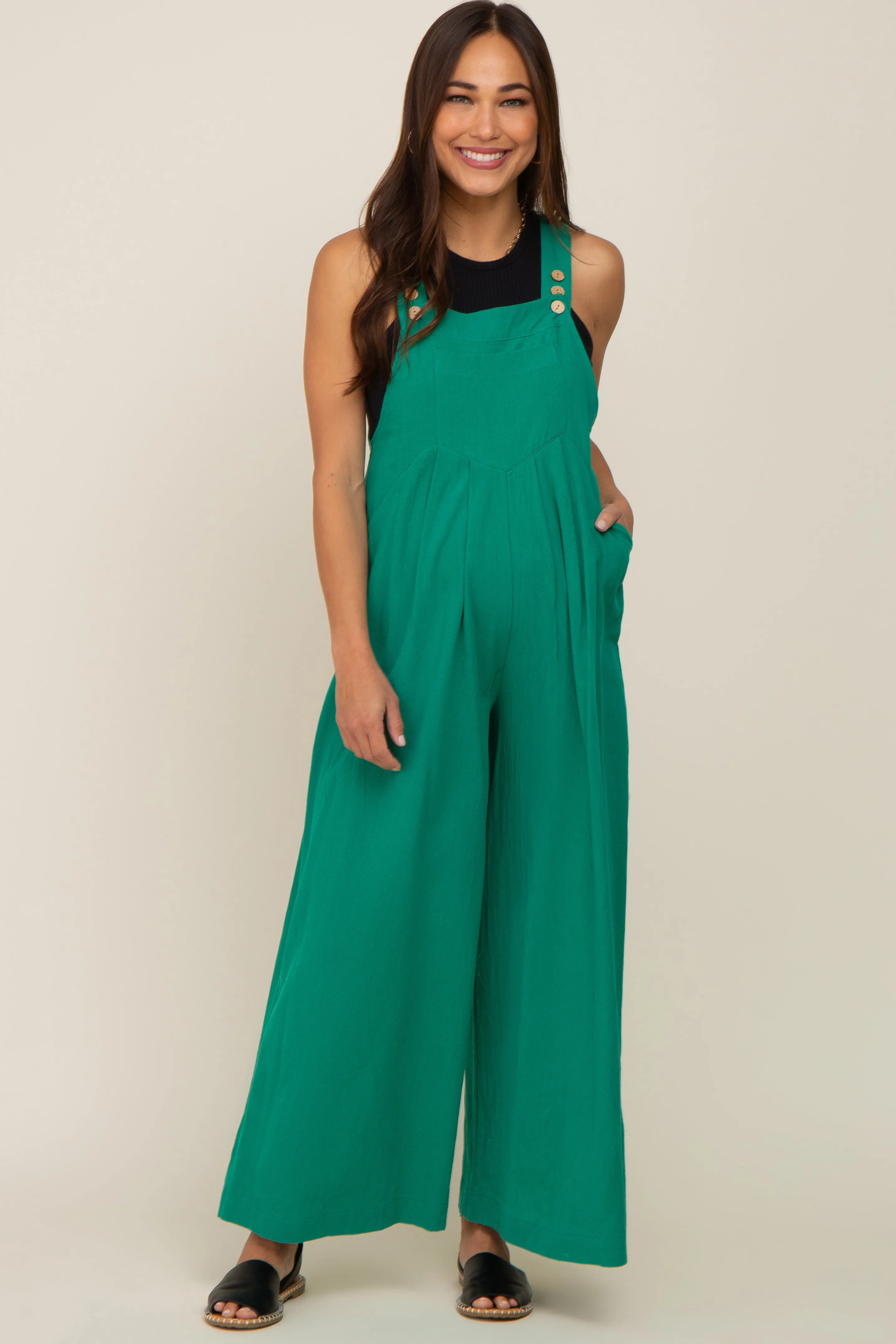 Green Maternity Wide Leg Jumpsuit sold by Pinkblush