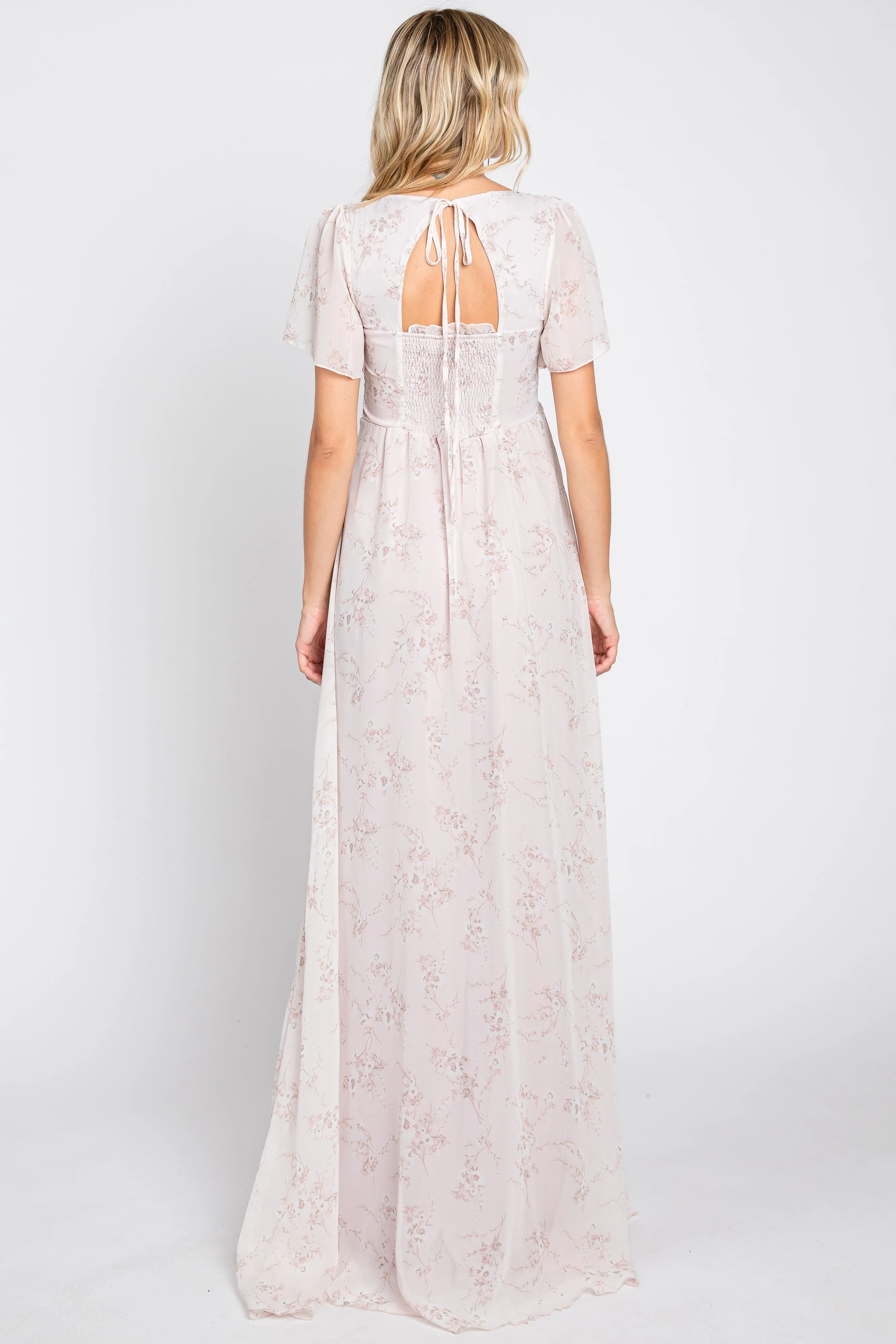 Light Pink Floral Smocked Chiffon Maxi Dress sold by Pinkblush product image thumbnail 3